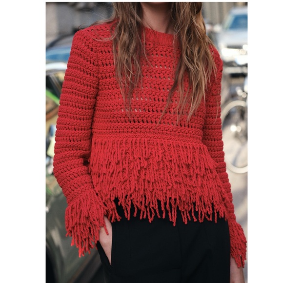 Zara FRINGED KNIT SWEATER - Picture 2 of 6